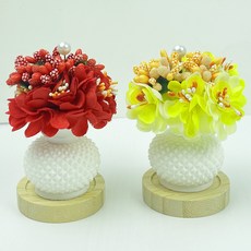 로얄화이트 2p세트 납골당 미니어쳐 꽃 화분 꾸미기, 레드/옐로우, 2개