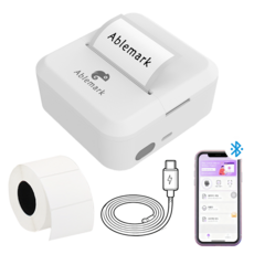 Ablemark 라벨 프린터기 스티커 라벨지포함 고속인쇄 바코드 생성 큐알코드 스캔 가능, 1세트, 화이트