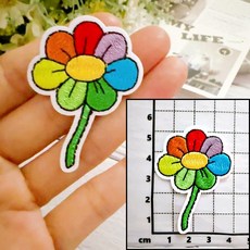 皮卡布 刺繡燙布貼 微笑小花 徽章Patch, 1個, 七色花,熱熔膠