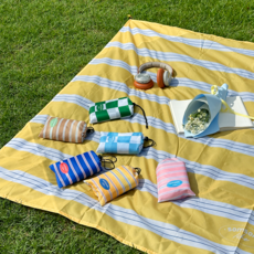 솜솜라이크 여행용 경량 피크닉매트 미니 방수 돗자리, 스트라이프 옐로우