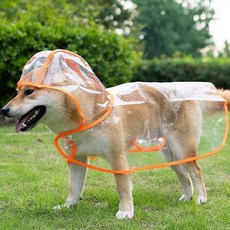 狗狗雨衣 防暴雨全身款 大中小型犬適用 泰迪金毛博美寵物雨衣 防水防風反光條設計 四腳款式, 高透雨衣不擋視線--（橙邊）,XS(建議1-3斤) 背長20公分, 1個