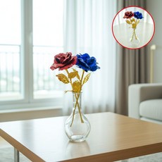 스승의날 기념일 금장미 감사 환갑 꽃 인테리어 장식 어버이날, 1개, DSAM 파란장미