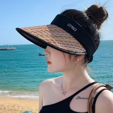 防曬帽女夏季防紫外線大帽檐沙灘遮陽草帽戶外遮臉太陽帽子, 1個, 如圖