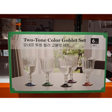 모네프 투톤 컬러 고블렛잔 6P 세트 320ml 와인잔 유리컵 다용도글라스, 1세트, 혼합색상