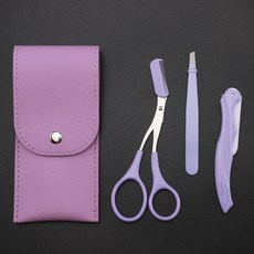 리엔느 셀프 눈썹 정리 3종세트 숱가위 눈썹칼 집게 가죽케이스, 1세트, 모던바이올렛
