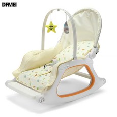 DFMEI 帶餐盤嬰兒塑料可調節震動安撫搖椅哄娃搖籃搖搖牀, 嬰兒黃+簡配