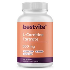 BESTVITE L-카르니틴 타르트레이트 캡슐 당 500mg (120캡슐) - 스테아레이트 없음 - GMO 프리 - 글루텐 프리 - 심장 건강 및 에너지 생산 지원*, 120 Count (Pack of 1), 1개, 120정