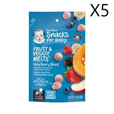 거버 아기용 간식 과일 & 야채 멜트 생후 8개월 이상 베리 베리 블렌드 (1.0oz), 28g, 5개