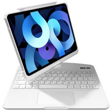 AITEWO 아이패드 키보드 케이스 일체형 360도 회전 다각도 조절 투명 케이스 트랙패드 펜슬수납 에어4/5/6/7/8세대10.9/11인치 프로1/2/3/4세대 12.9/13인치, 퓨어 화이트, 1개