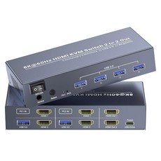 8K@60HZ HDMI KVM 스위치 3 모니터 2대 4K@120HZ USB 3.0 3대 PC 관리용 키보드 마우스 1세트 공유 포트 4개, 8K 2 Monitors 2 Computers