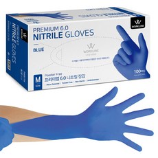 워크라인 두꺼운 프리미엄 6.0 니트릴장갑 / 파우더프리 100매 [식품용/FDA/CE/ASTM인증], 블루, M, 1개