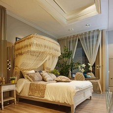 캐노피 침대 모기장 120x200cm 베이지 해충 실내 넓은 아기 스틸 사각