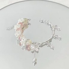 櫻花季印象小衆設計高級手鍊閨蜜手串情侶中式ins風高顏值禮物, 1個, 櫻花季半鐲手鍊【1條】