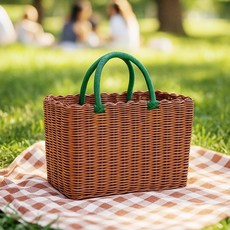 데일리프렌즈 빨래 라틴 피크닉바구니, 브라운 + 그린, 1개