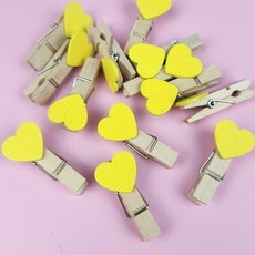 옐로우 하트 사진 집게 50개 나무 포토 메모 집게