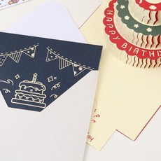 위시스 생일 축하 케이크 입체 팝업 카드, 2종(블루1+레드1)