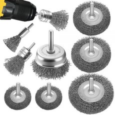 8개 와이어 브러시 세트 철저한 세척용 1/4인치 샹크 녹 제거용 드릴 부착물 가정용 정원용 다용도 용도, 8개 조각 실버