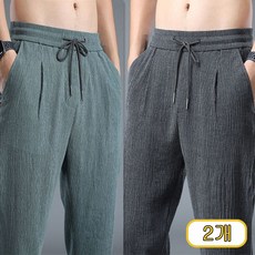 1+1 남성 캐주얼 9부 와이드 팬츠 통기 일자 얇은 팬츠 트레이닝 바지