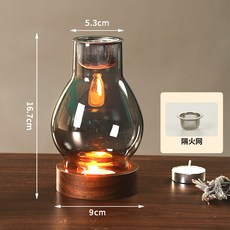 條紋玻璃防風燭臺 香薰加熱底座 仿古沉香造型, 菸灰色仿古沉香燈/網兜