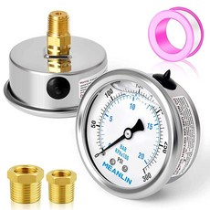 MEANLIN MEASURE 0~4000Psi 스테인리스 스틸 0.6cm(1/4인치) NPT 6.4cm(2.5인치) 페이스 다이얼 액체 충전 압력 게이지 WOG 워터 오일 에어, 0-300Psi, 뒷면 마운트