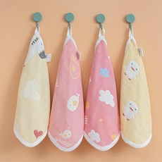어린이집고리수건 손수건 어린이집수건 어린이수건 유아용 순면 손세정 손목시트 얼굴세정, 1개, 1g, 4줄 세트 [웨일 클라우드]