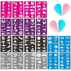 임시 타투 스텐실 20개 페인트 스텐실 키트 여아 남아용 글리터 타투 스텐실 팩 학교 쇼 생일 할로윈 크리스마스 파티 선물 용품 (스티커 스텐실 20개), 스티커 스텐실 20개