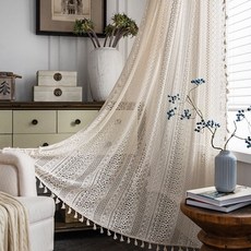 레트로 가리개 커튼 가림막 펀칭 거실 침실 태슬 인테리어 공간 분리 화이트 펑칭 빈티지