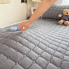 더루비샵 겨울극세사 누빔 침대패드 고정밴딩매트, 회색