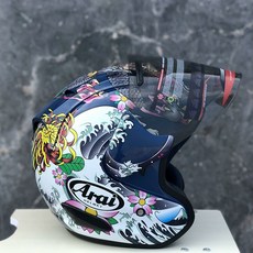 오토바이 헬멧 바이크 오픈페이스 가벼운 한미 최적화 하프페이스 무광블랙 초경량 버블쉴드 소두핏 반모, 드래곤 플라워 라이트티 렌즈