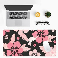 모던 퍼플 대리석 책상 매트 고급스러운 PU 가죽 패드 - 세련된 게임 및 가정 작업 공간을 위한 대형 미끄럼 방지 사무실 미적 장식(59.9 x 29.9cm(23.6 11., 히비스커스 꽃