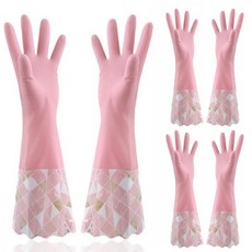 긴길이 두꺼운 보온 고무 장갑, 3개, 대형(L), 분홍색