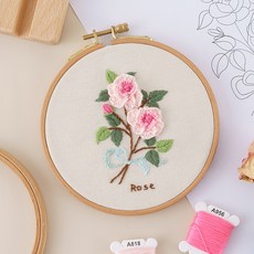 桃園出貨 手工 刺繡 diy材料包 初學者 花卉 自繡 製作 小繡品 送男友 衣服 蘇繡 布藝 禮物, 玫瑰花（無繡繃）, 1個