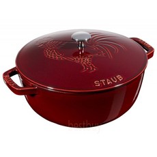 Staub 勾紋型公雞琺瑯鑄鐵鍋 24CM 鑄鐵鍋 圓鍋 燉鍋 多色, 石榴紅, 1個
