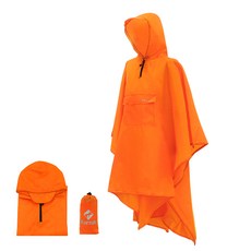 카르닉 판초우의 레인자켓 골프우의 장마 등산 비옷 (전용파우치), 오렌지, 1개