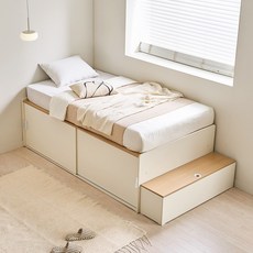 장인가구 도피오 슬라이딩 빅수납 높은 침대 프레임 SS (높이620)_수납계단, 아이보리, 빅수납620