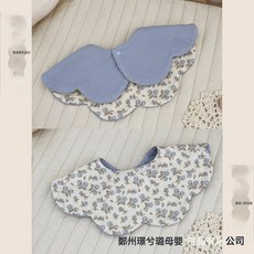 純棉嬰兒口水巾6層棉紗布口水巾圍嘴雙面印花a類棉寶寶防吐奶圍兜, 1個, 藍玫瑰/霧藍