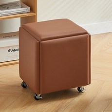 바퀴달린 큐브의자 5in1 분리형 스툴 합체 큐브스툴 5개, 브라운 인조가죽(라지)