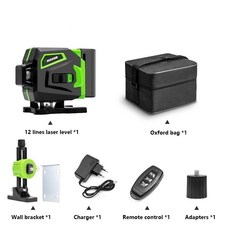 【臺灣出貨 開立發票】16綫水平儀 高精度強光細綫紅外綫激光 自動調平綠光投綫儀貼墻儀, 1個, 12線激光水平儀