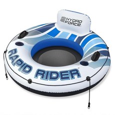 Bestway Hydro Force Rapid RIDER 라이더 1인용 리버 튜브 121.9 x 48.3cm(48 19인치) 공기 주입식 수영장 튜브 수영 링 손잡이와 컵, Blue and White