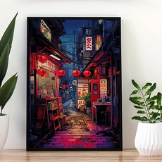 벽화 골목 프레임리스 캔버스 도시 일본식 야경 포스터 완벽한 프린트 거리 예술 도쿄 창의적, 20x30cm no frame, TL2422
