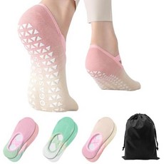 Voofly 여성용 그립 양말 필라테스 - 요가 발레 댄스용 스트랩이 있는 그립피 미끄럼 방지 3쌍 170046, 3쌍 (베이지 핑크 그린)