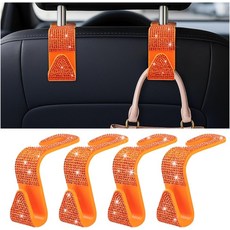 Zpana 4PCS 블링 카시트 헤드레스트 후크 크리스탈 라인스톤이 있는 차량 뒷좌석 지갑 핸드백 걸이 홀더 다이아몬드 보관 정리 유니버설 자동차 액세서리블랙, Orange