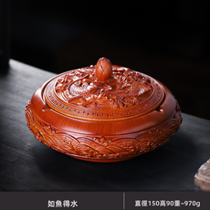 GUEFOON 帶蓋防飛灰菸灰缸家用, 1個, 如魚得水木紋菸灰缸:如圖所示（2210）
