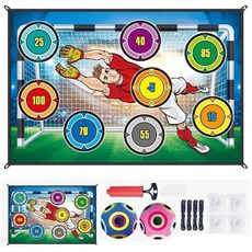 축구 훈련 매트 - 매달린 매트가 있는 표적 연습 게임 세트 득점 구역 및 공 2개가 2-in-1 골 목표 트레이너 용 실내 실외 장난감