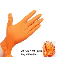 헤비 오렌지 일회용 니트릴 초두꺼운 장갑 8.5 밀 - 파우더 프리 펑처 방지 보호 다이아몬드 텍스처 작업, 03 M, 02 Orange 20PCS