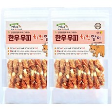 멍도락 한우우피스틱 100% 한우껌 오래먹는 강아지껌 국내산 수제간식, 한우우피 치킨말이, 90g, 2개