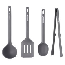 Wagensteiner Edel 矽膠廚房工具 4 件套, Dark, 湯勺+鍋鏟+拌炒匙+夾子, 1組