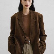 여성 자켓 스웨이드 S 아우터 갈색 오버핏 하프 세무 진한