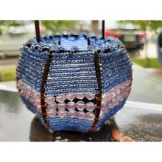 薰衣草紫壓克力珠手工編織燭台 精緻提把設計