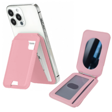 isee아이시맥세이프 강력자석 스탠드 각도조절 카드4장 수납거치대 카드지갑, 핑크(스테인리스거울), 1개